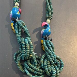 Handcrafted teakwood  Parrot Beaded Necklace
